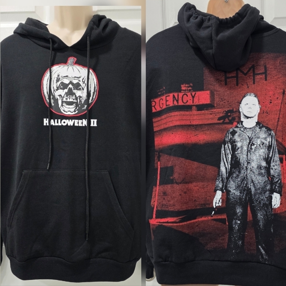 Halloween II Pumpkin Skull Hoodie Michael Myers Black Pullover Size L - Picture 10 of 10